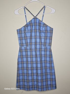 Burberrys Blue Plaid Mini Dress